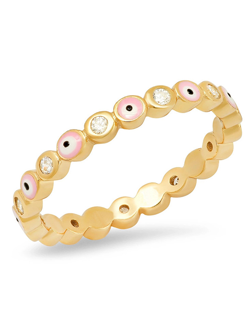 Fashion Pink Gold-plated Closed Eyes Ring With Oil And Diamonds