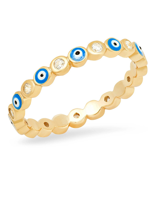 Fashion Light Blue Gold-plated Closed Eyes Ring With Oil And Diamonds