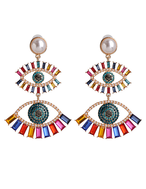 Fashion Color Pearl Eye Cutout Stud Earrings With Rhinestones