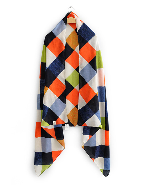 Fashion Orange Geometric Contrast Stitching Scarf
