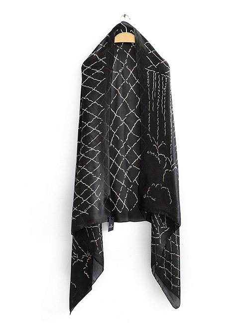 Fashion Black Abstract Contrast Print Simulation Silk Scarf