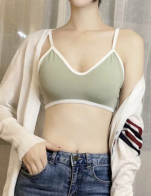 Fashion Pea Green Color Stitching Contrast V-shaped Beautiful Back Underwear