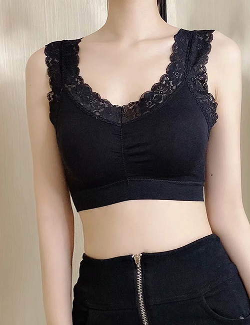 Fashion Black U-shaped Underwear With Lace Straps
