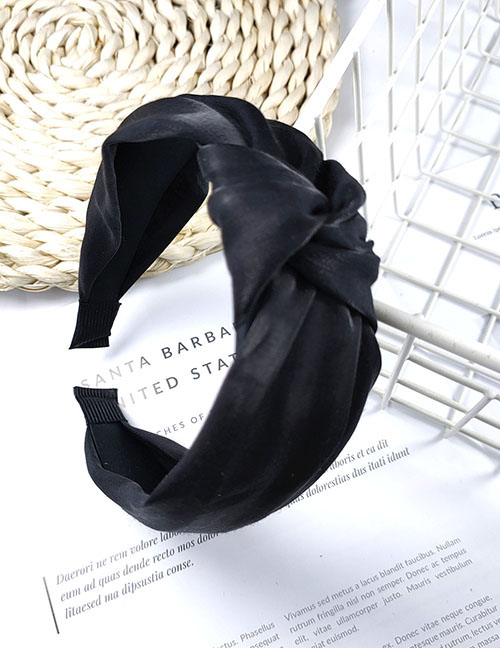 Fashion Black Fabric Satin Knotted Wide Edge Hoop