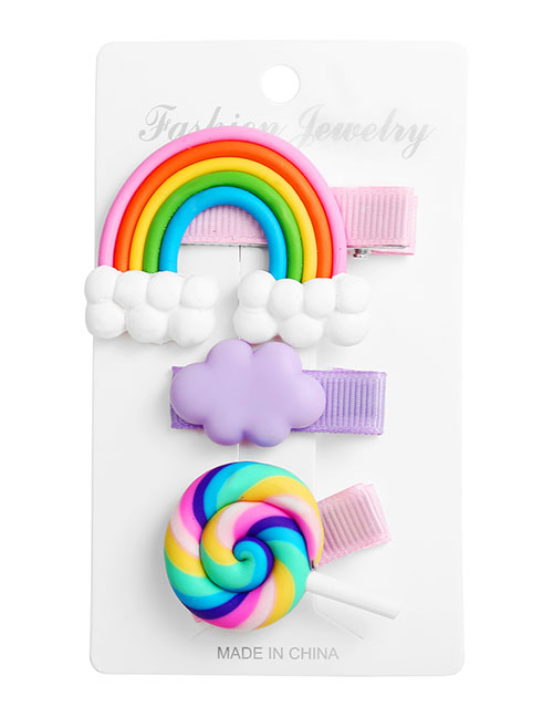 Fashion Purple Rainbow Cloud Lollipop Hair Clip Set