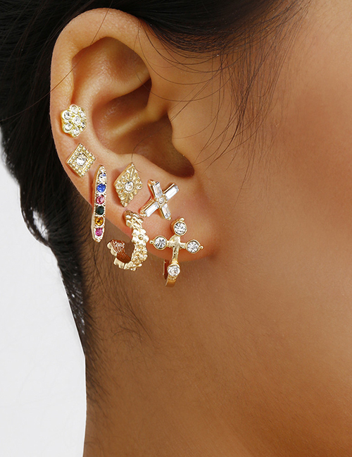 Fashion Golden Diamond Shaped Rhinestone Earring Set