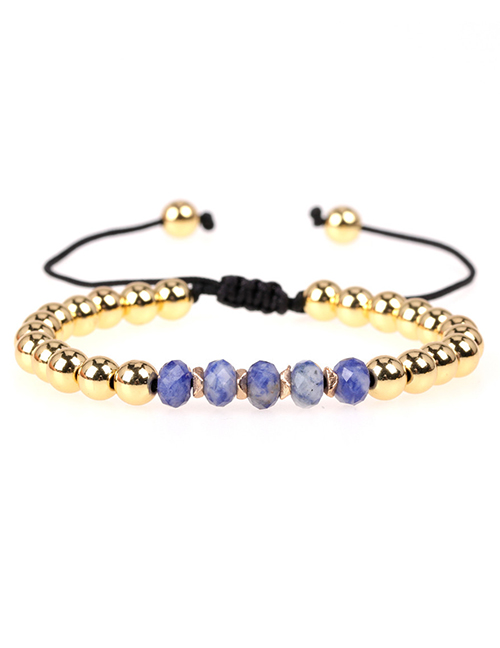 Fashion Royal Blue Faceted Crystal Beads Braided Copper Beads Adjustable Bracelet
