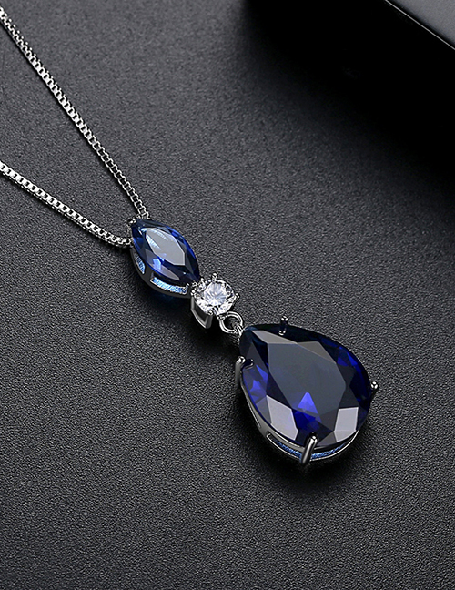 Fashion Blue Zirconium Bronze Rhinestone Geometric Drop Necklace