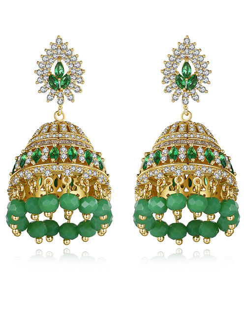 Fashion Green Geometric Cutout Earrings With Diamonds And Crystal Beads