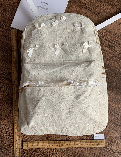 Fashion Creamy-white Lace Canvas Bow Beige Shoulder Bag