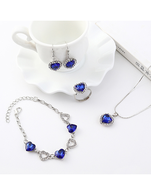 Fashion Silver Small Love Diamond Earrings Necklace Bracelet Set