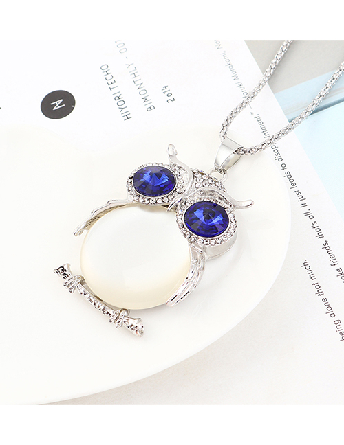 Fashion Platinum + White Owl With Diamond Necklace