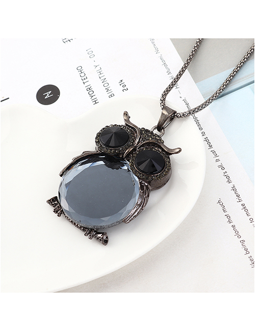 Fashion Gun Black + Black Owl With Diamond Necklace