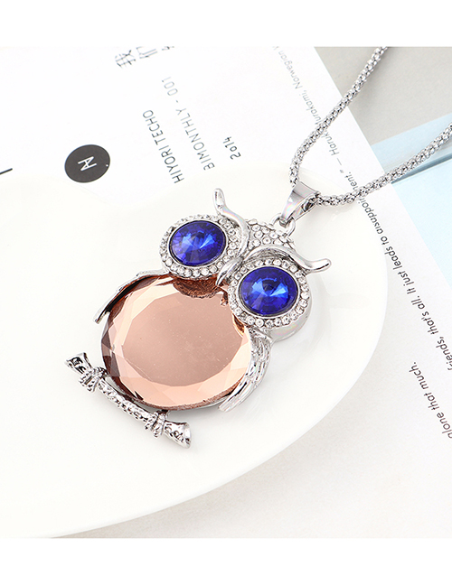 Fashion Platinum + Pink Owl With Diamond Necklace