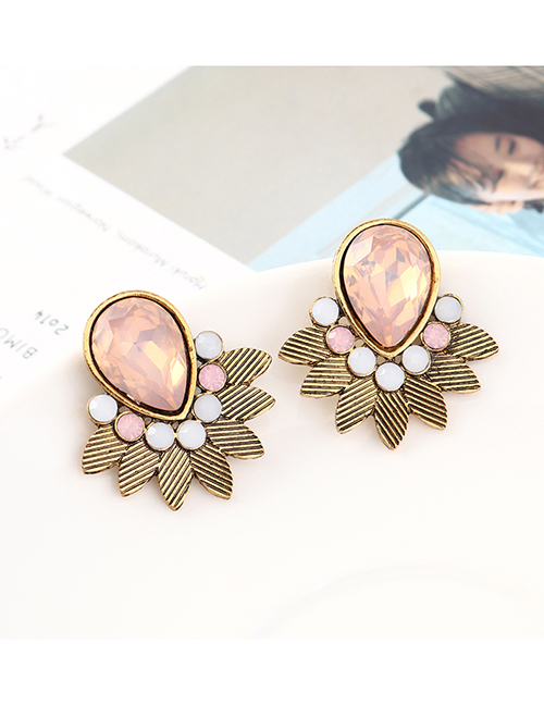 Fashion Kc Gold + Pink Leaf And Diamond Earrings