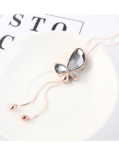 Fashion Gray Butterfly-studded Tassel Necklace