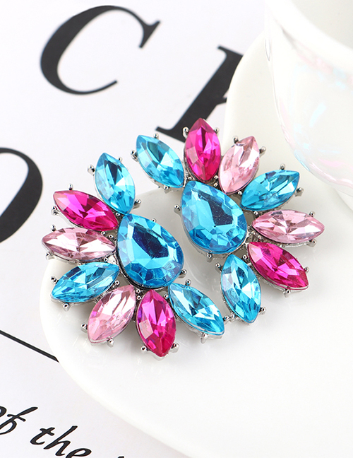 Fashion Blue + Powder + Purple Half Flower And Diamond Earrings