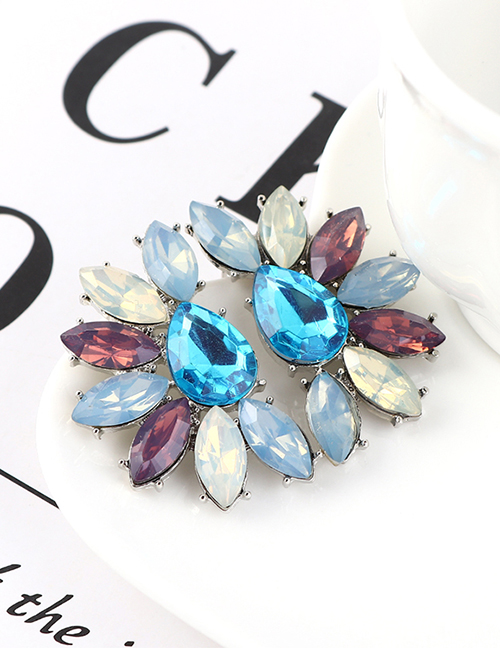 Fashion Blue + Light Blue + Color White Half Flower And Diamond Earrings