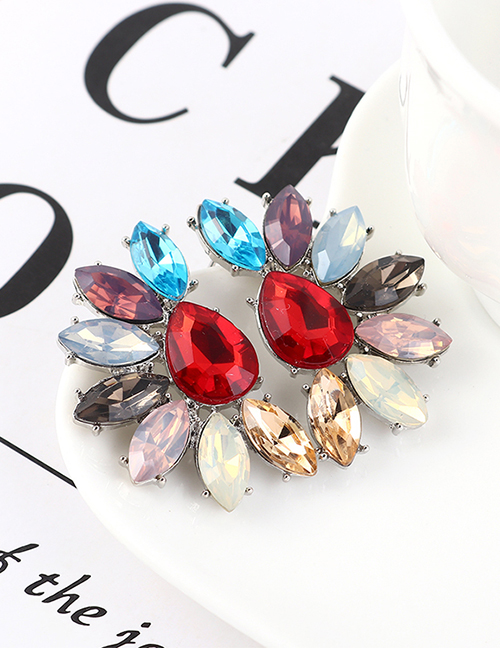 Fashion Color Half Flower And Diamond Earrings