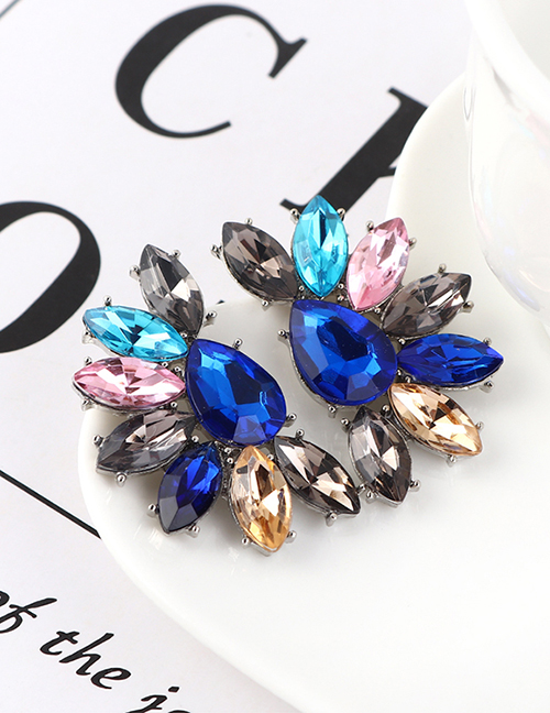 Fashion Blue + Black + Powder Half Flower And Diamond Earrings