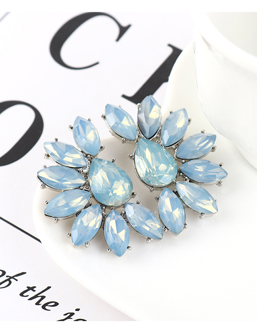 Fashion Light Blue Half Flower And Diamond Earrings