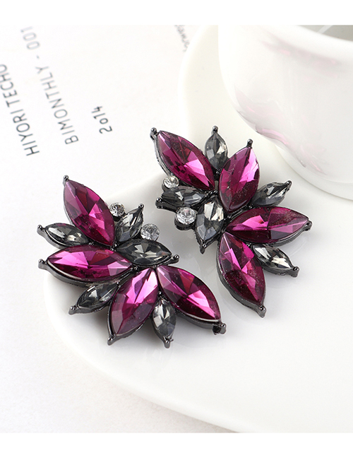 Fashion Purple Half Flower And Diamond Earrings