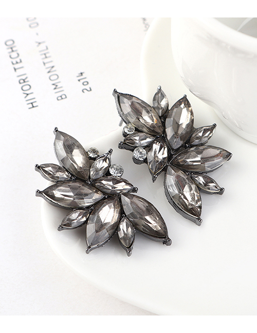 Fashion Gray Half Flower And Diamond Earrings