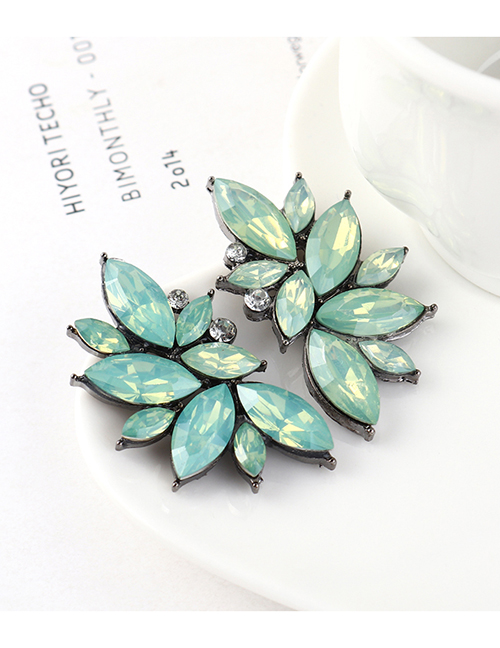 Fashion Light Green Half Flower And Diamond Earrings