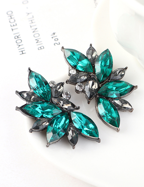 Fashion Green Half Flower And Diamond Earrings