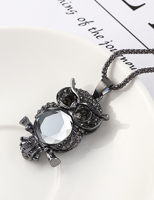 Fashion Gun Black Owl With Diamond Necklace