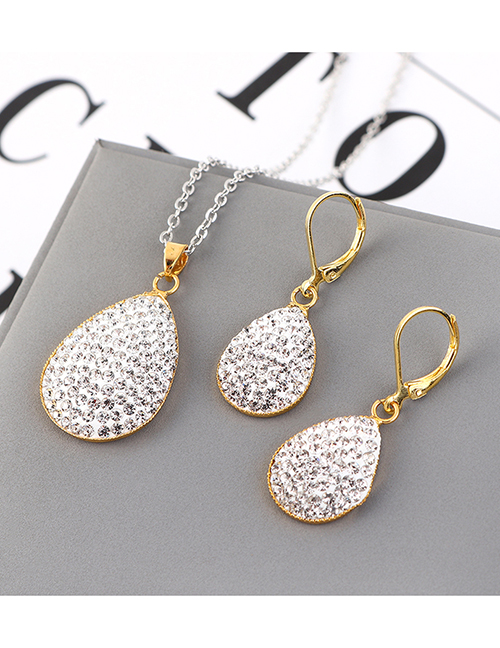 Fashion Gold Diamond Heart Necklace Earring Set
