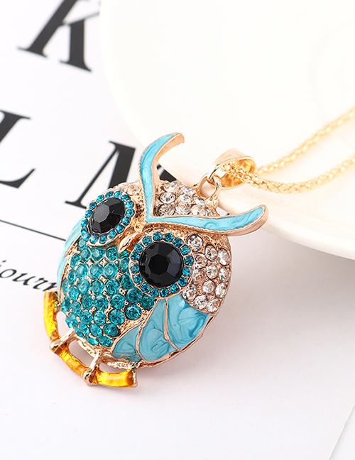 Fashion Blue Diamond Owl Head Necklace