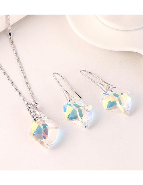 Fashion Color White Austrian Diamond And Geometric Diamond Necklace Ring Set