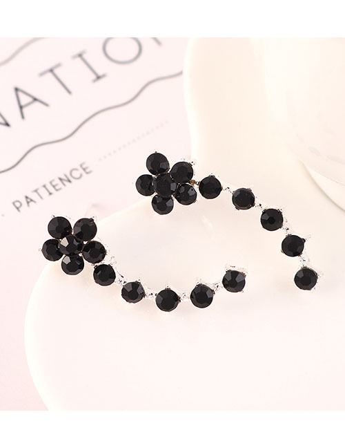 Fashion Black Flower Stud Earrings With Diamonds