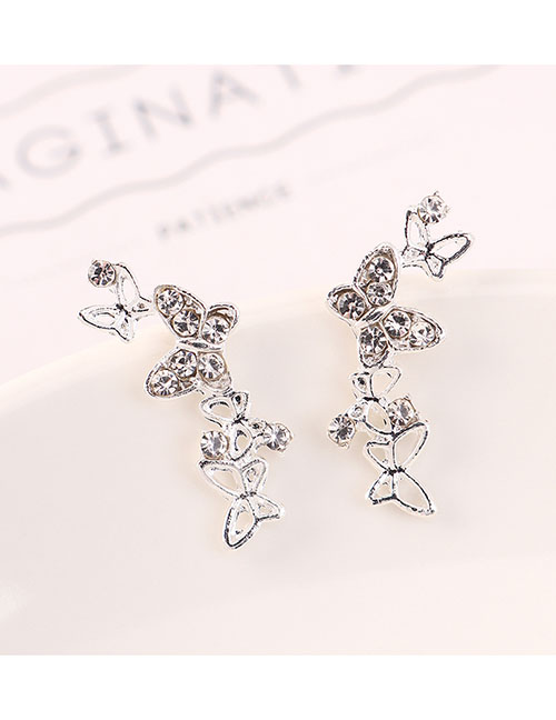 Fashion Platinum Diamond Cutout Butterfly Earrings