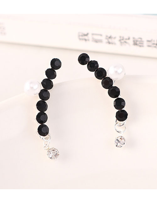 Fashion Black Pearl Single Row Diamond Stud Earrings