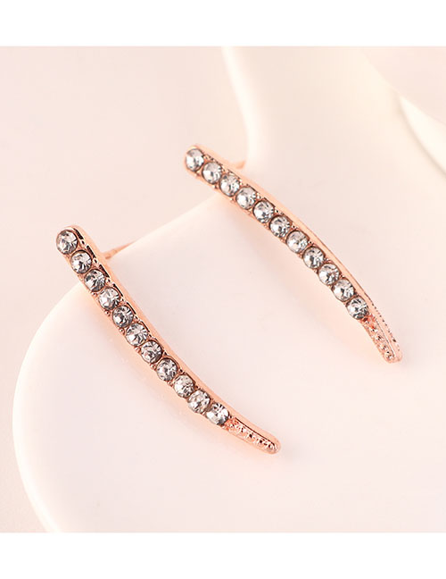 Fashion Imitation Rose Gold Single Row Crescent Diamond Stud Earrings