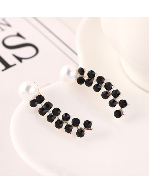 Fashion Black Pearl Double Row Diamond Earrings