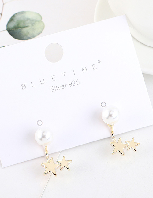 Fashion Golden Gold-plated Pearl Star Earrings