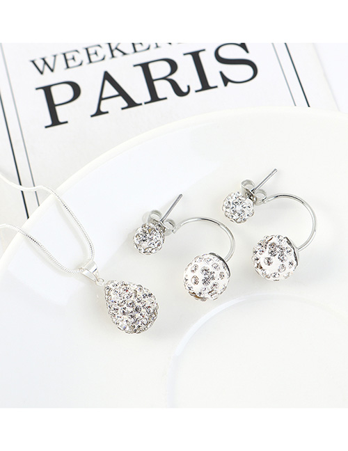 Fashion White Diamond Drop Ball Necklace Earring Set