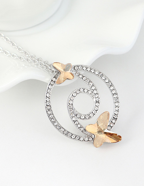 Fashion Golden Phantom Diamond And Butterfly Double Cutout Geometric Necklace