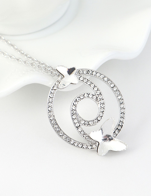 Fashion White Diamond And Butterfly Double Cutout Geometric Necklace