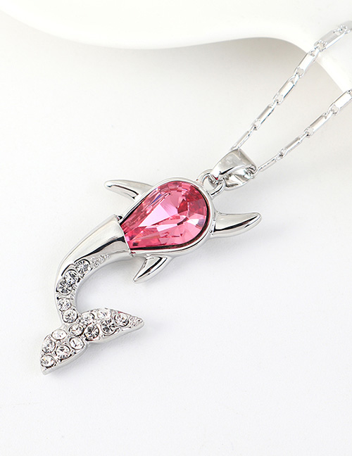 Fashion Rose Red Small Whale Necklace With Diamonds