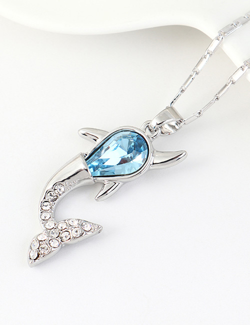 Fashion Sea Blue Small Whale Necklace With Diamonds