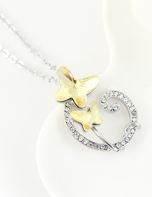 Fashion Pale Yellow Geometric Double Bow Necklace With Diamonds
