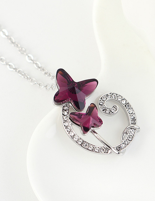 Fashion Purple Geometric Double Bow Necklace With Diamonds
