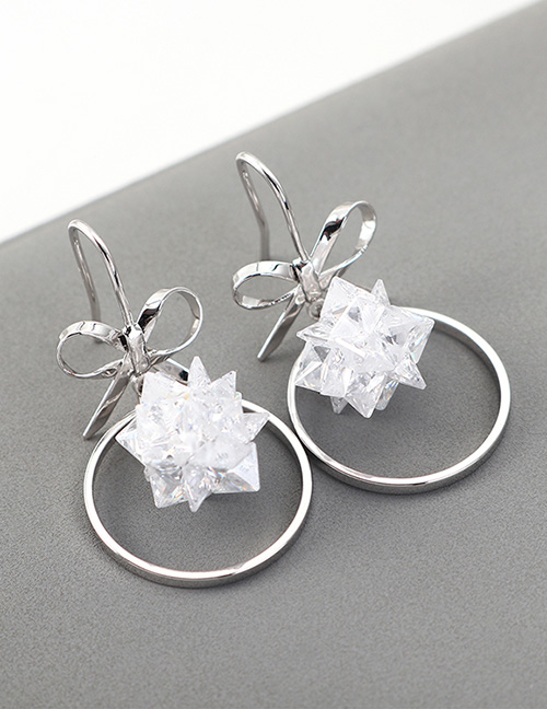 Fashion White Snowflake Circle Earrings With Zircon Bow