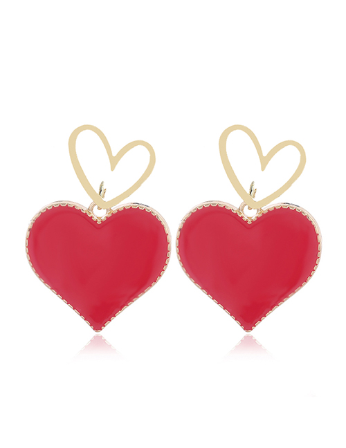 Fashion Red Contrasting Love Alloy Stud Earrings