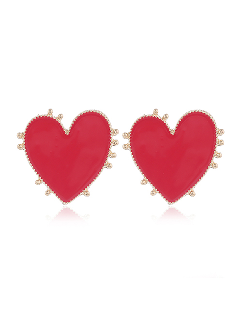 Fashion Red Metal Contrast Dripping Love Stud Earrings