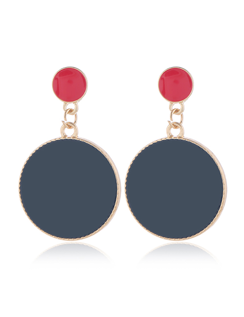 Fashion Gray Metal Drip Oil Color Round Earrings